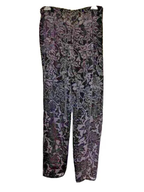 Anne Klein II Black Floral Pattern Silk Burnt-out Velvet Pant 10, NWT $295.00 3