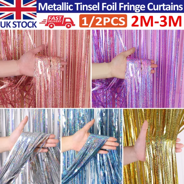 2/3M METALLIC Foil Fringe Tinsel Shimmer Curtain Door Wedding Birthday Party