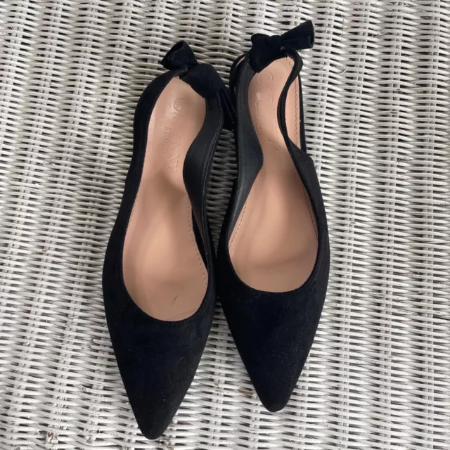 Black Pointy Toe Flats Mary Jane Shoes Tie Back Sling Back Size 38 7.5