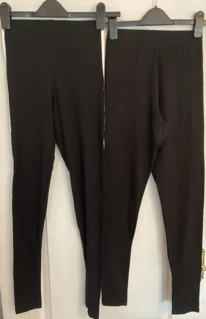 Pacchetto H&M 13/14 ragazze x 2 leggings neri e neri con righe laterali cotone