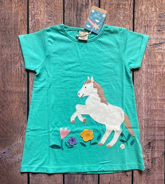 Girl’s Size 5-6 Years Frugi Turquoise Cotton Unicorn Short Sleeve Tunic Top