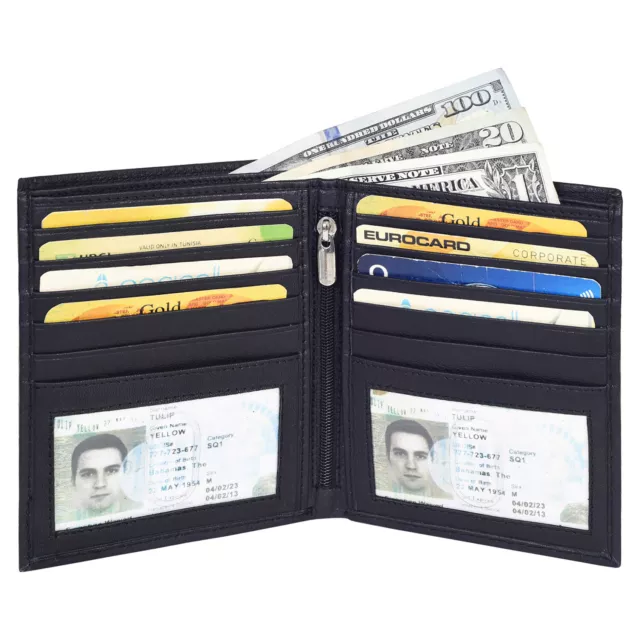 Men's Genuine Cowhide Leather Slim Hipster Bifold Credit Card ID Wallet New