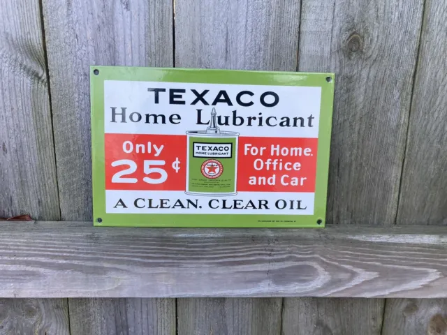 Texaco Home Lubricant Gasoline Oil Porcelain Sign Service Station 3in1 Singer