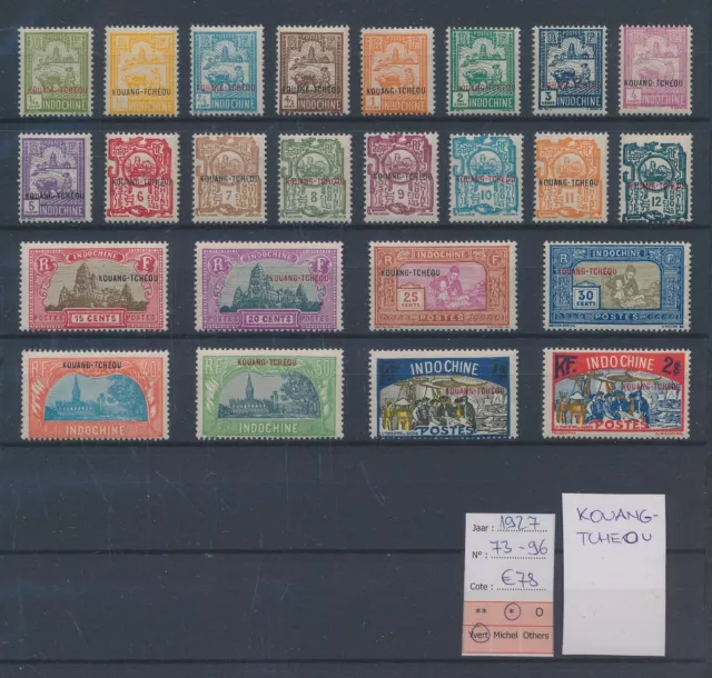 XE01748 Indochine 1927 Kouang-Tcheou definitives fine lot MH cv 78 EUR