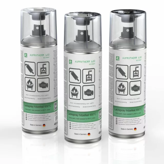 3x Pintura Spray Plata Resistente Al Calor Auprotherm 650 Coche Laca 400ml + 2.