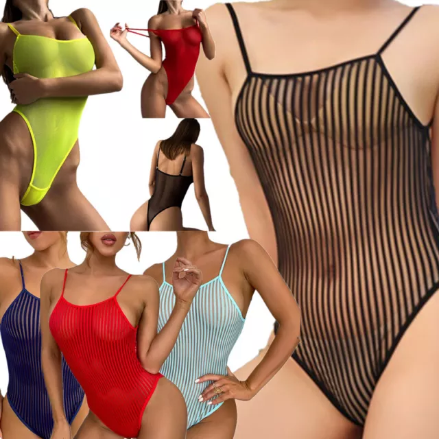 Womens One-Piece See-Through Mesh Monokini Sexy Sheer Swimsuit Swimwear Lingerie 2