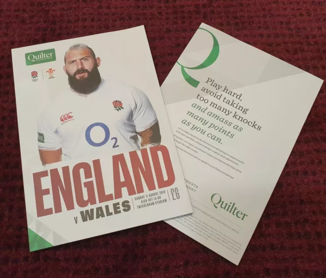 ENGLAND vs Wales QUILTER 2019 Rugby Union Programme 11/08/19! LAST FEW!!!