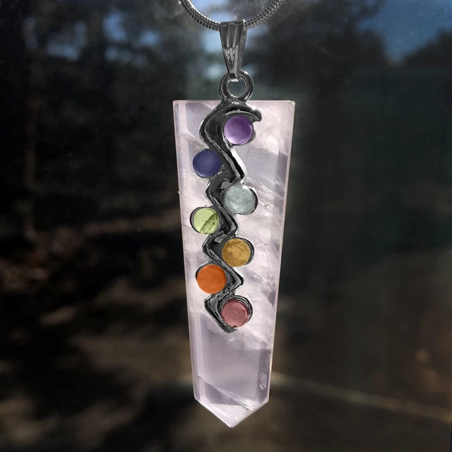 Rose Quartz Crystal Pendant 7 Chakra Stone Silver Necklace Reiki Energy Healing