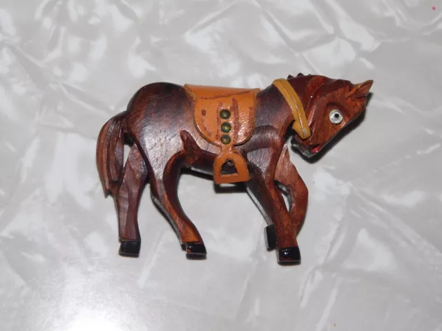 Vintage Wooden Carved Horse Brooch Pin