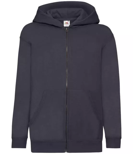 Felpa con cappuccio Fruit of the Loom bambini zoodie ragazze casual con cerniera blu navy 7-8