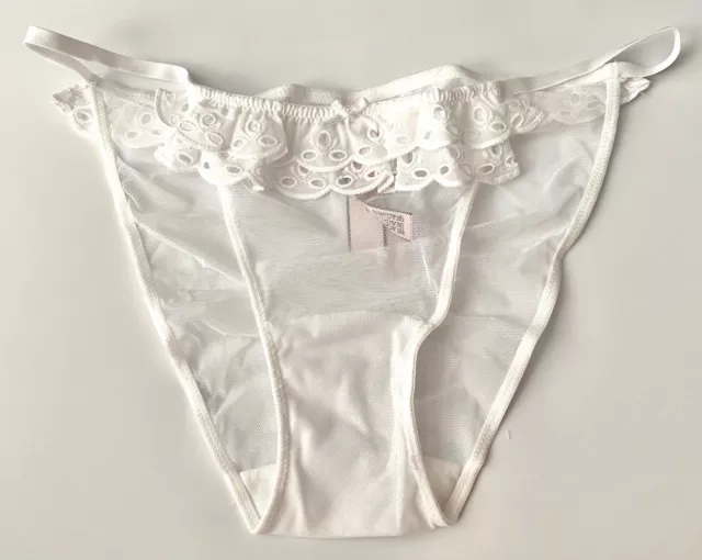 Victorias Secret String Bikini Panty Dream Angels White Sheer Mesh Sexy Nwt