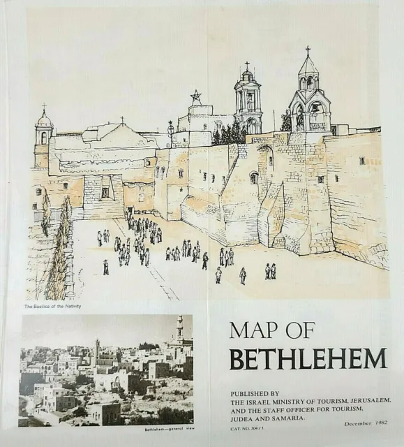 Map of Bethlehem Vintage 1982 Laminated Israel Tourism Judea Samaria Jerusalem
