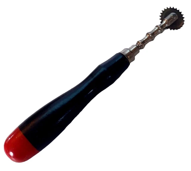 "Rueda de trazado de costura vintage con mango de madera negra 5 3/4"