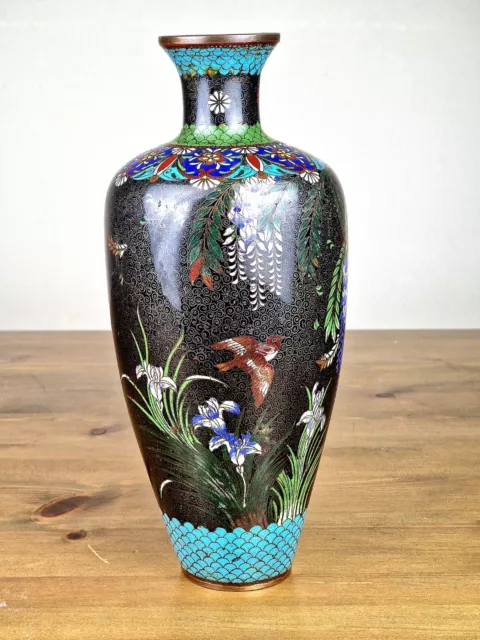 A Large Japanese Kyoto Cloisonne Vase - Meiji Era - 27cm