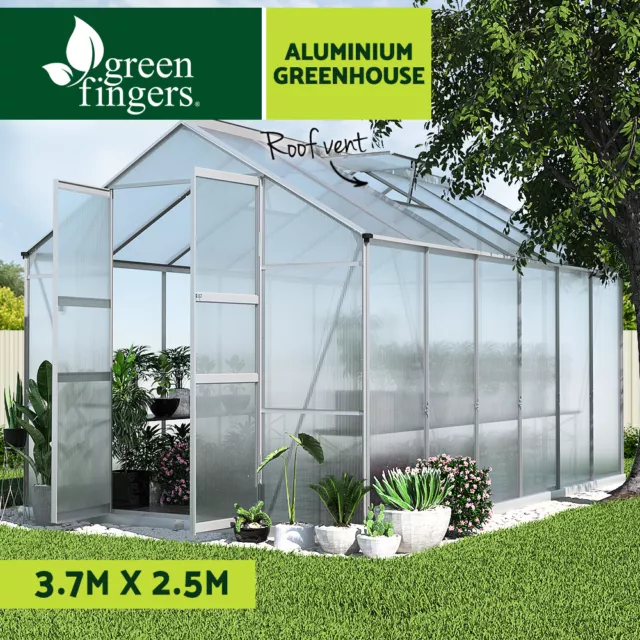 Greenfingers Greenhouse Aluminium Green House Double Doors Garden Shed 3.7x2.5M