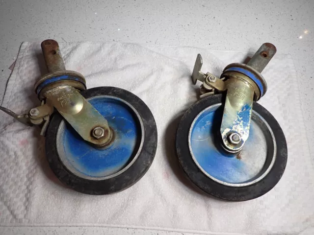 Vintage Pair of Heavy Duty Bassick SW Iron Dolly Caster Wheels 8" X 2" Locking