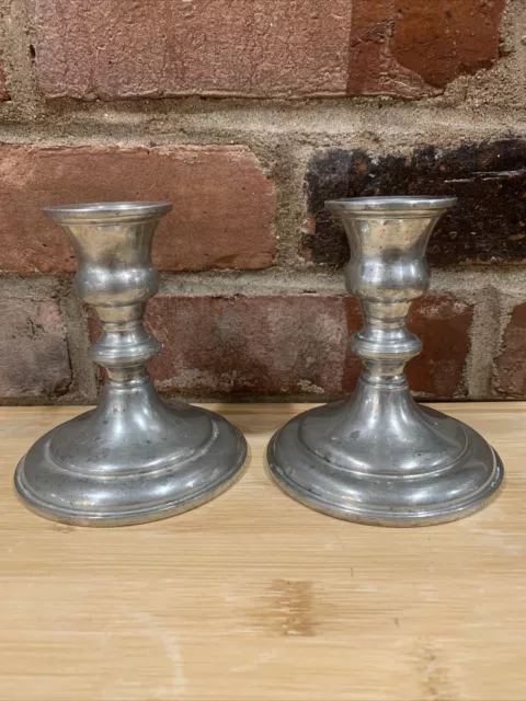 TWO SHREVE CRUMP & LOW    candelsticks pewter vintage