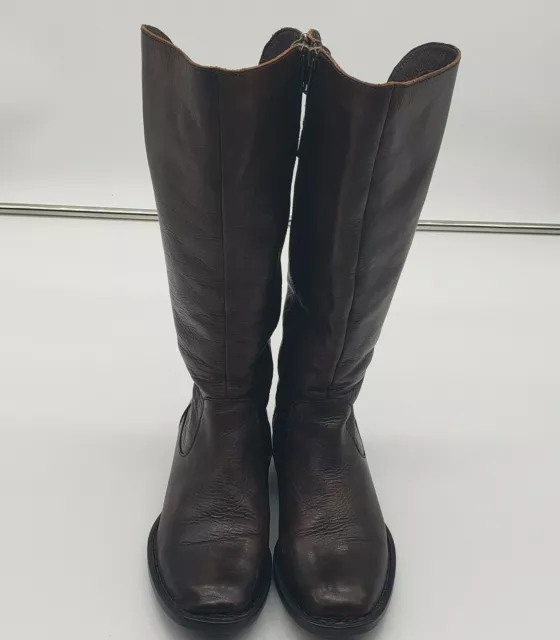 Born Boots Tallulah Leather Knee-High Zip Up Riding Buckle Brown Womens Size 6M