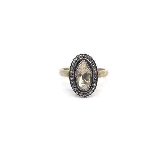 Long Oval Pave Polki Natural Diamond 925 Sterling Silver Victorian Ring Sale