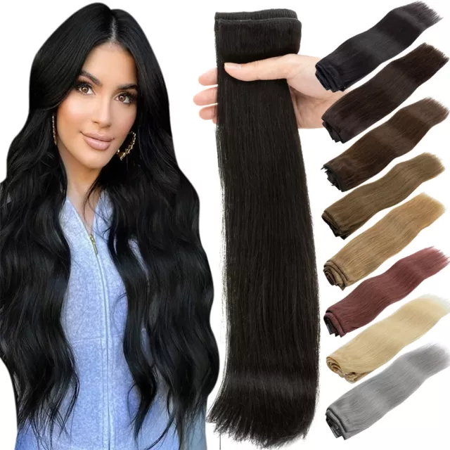 Russian Remy 100% Human Hair Extensions Clip in Double Weft Full Head Blonde GB