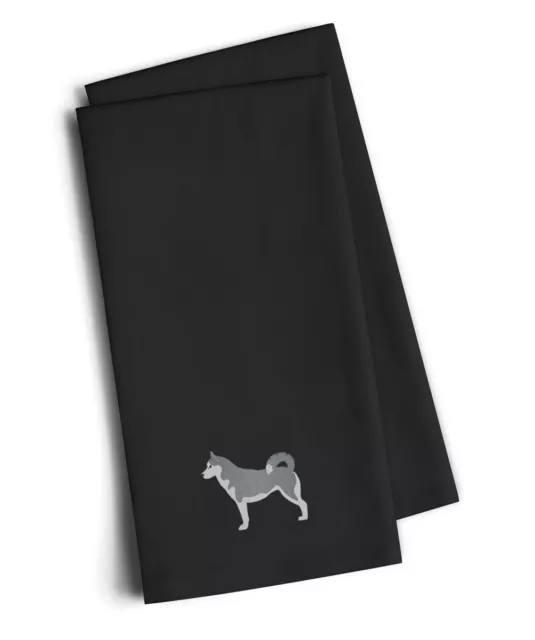 Siberian Husky Black Embroidered Towel Set of 2 BB3480BKTWE