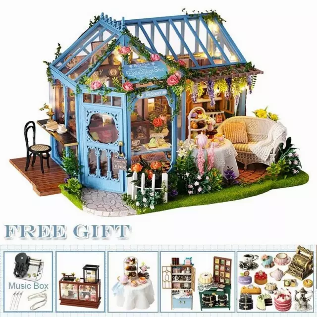 DIY Mini Doll House Wooden Miniature With Furniture Kit and Garden to Build Toys