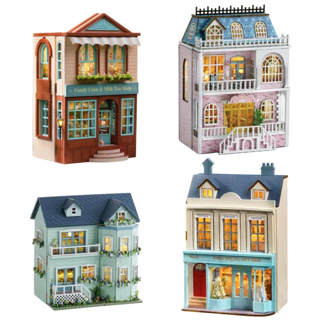 DIY Miniaturhaus-Bausatz | Aufklappbares Puppenhaus aus Holz mit Möbeln und LED