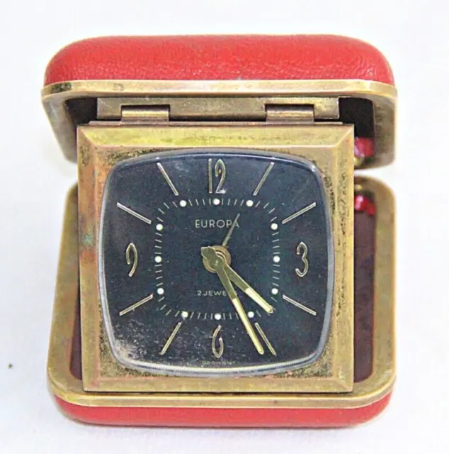 Old Vintage Europa 2 Jewels Folding Travel Pocket Alarm Clock Made In Germany