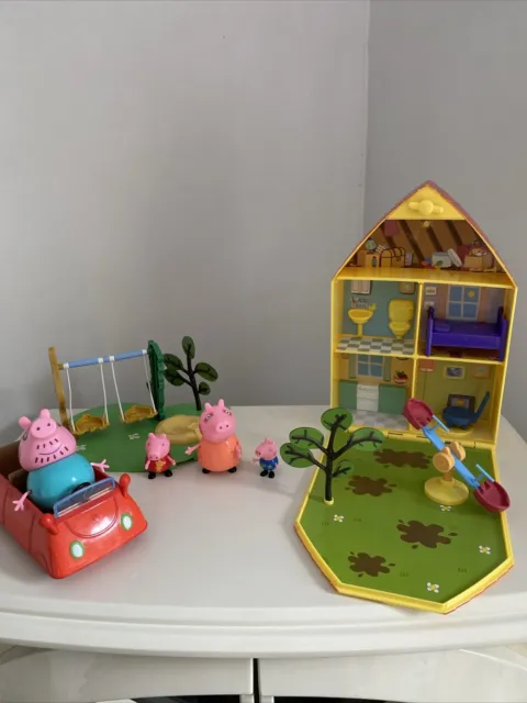 Peppa Pig Bundle Play set, Fold Up House, car, See Saw & Swings & Figures