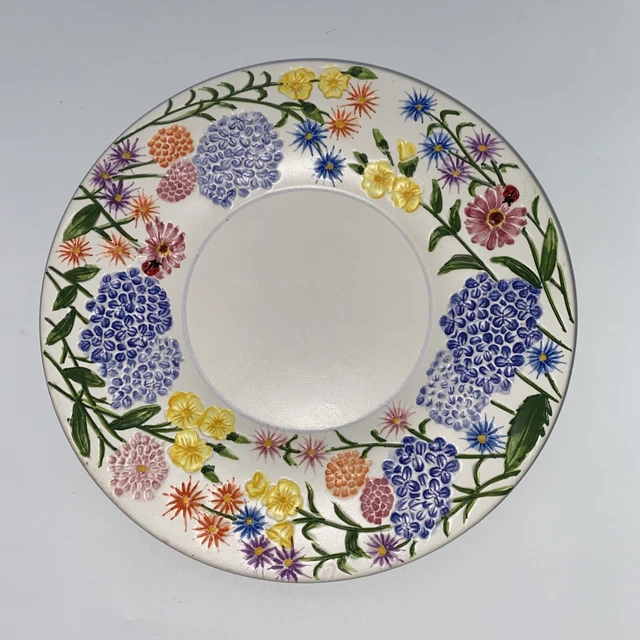 Vintage Yankee Candle Impressed Flowers Pillar Holder Plate 7.5"