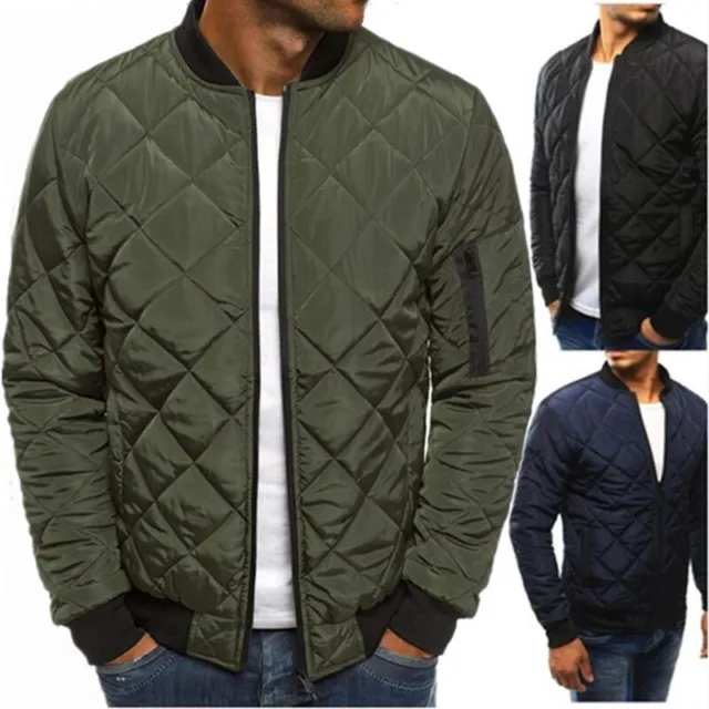 Mens Quilted Padded Puffer Jacket Casual Zipper Winter Warm Outwear Coat Spring