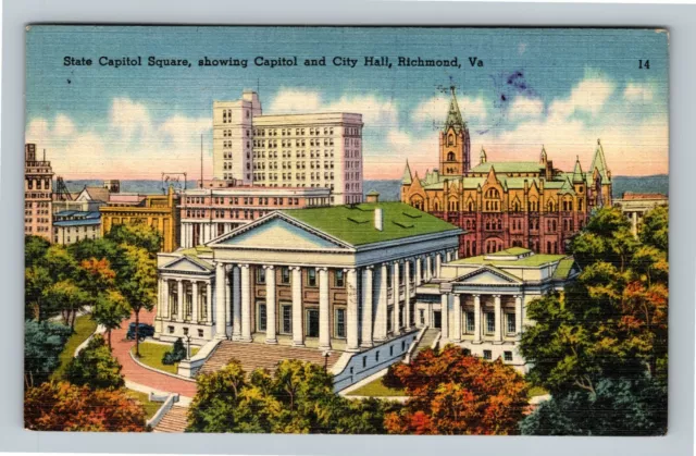 Richmond VA, State Capitol Square, City Hall, Virginia Vintage Postcard