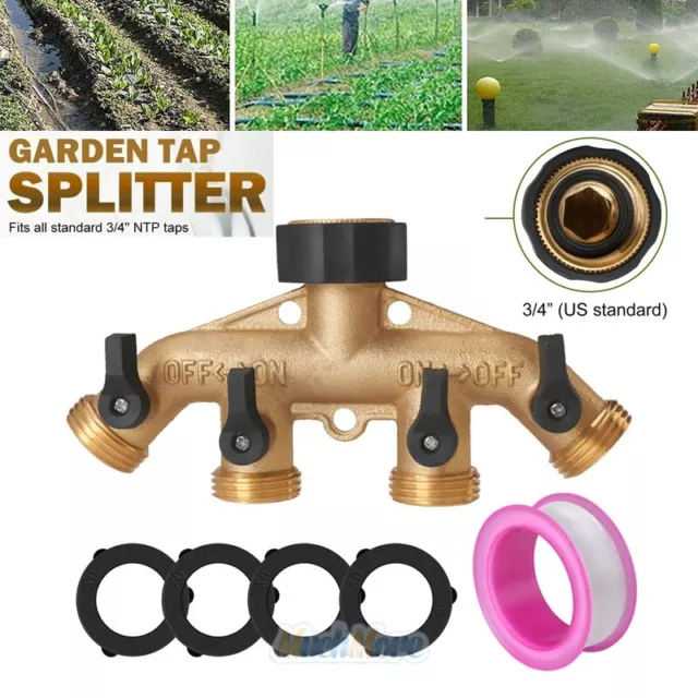 Heavy Duty Brass Garden Hose Connector 4 Way Tap Splitter Irrigation Accessories