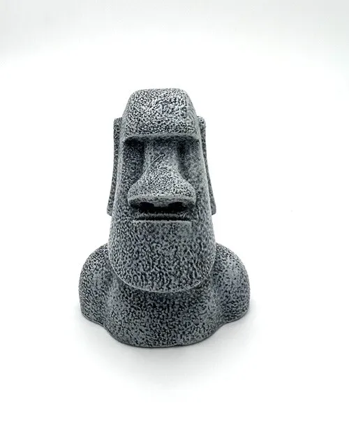 Easter Island Moai Head Statue, Cement, Painted Dark Gray w/White Brushed Finish
