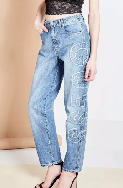 Guess Denim Jeans Donna/Women Taglio Dritto Vita Alta Logo Tg.28,29