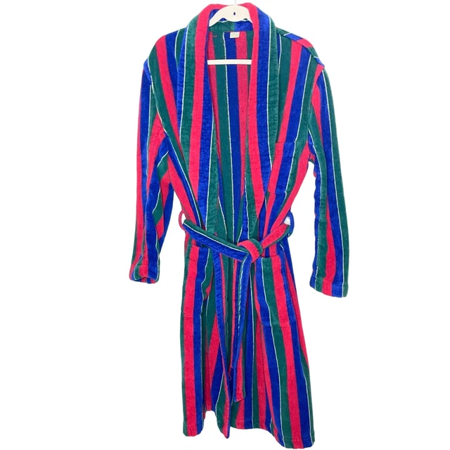 Gerflo’s Vintage Mens Robe Size Large Terrycloth Striped Pockets Made In Spain