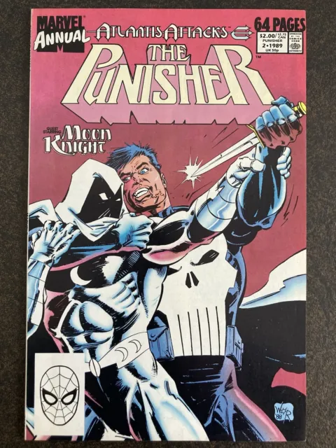 Punisher Annual 2 1St Moon Knight Battle 1989 Vf Original Owner Atlantis Attacks