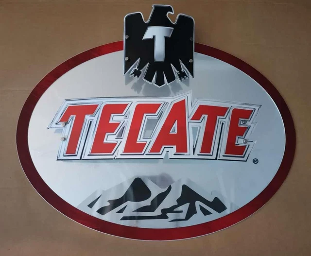 Tecate Beer New  Oval 3-d Metal Mirror 24" x 17 1/2" Metal Sign... Beauty!!