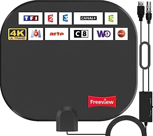 Antenne TV IntéRieur Puissante, Nouveau Pour 2025 Antenne TNT Interieur Puissante Portatif Antenne Tv Interieur Cable Coaxial De 5 M Reception Longue Distance A 360 Degres 86401546