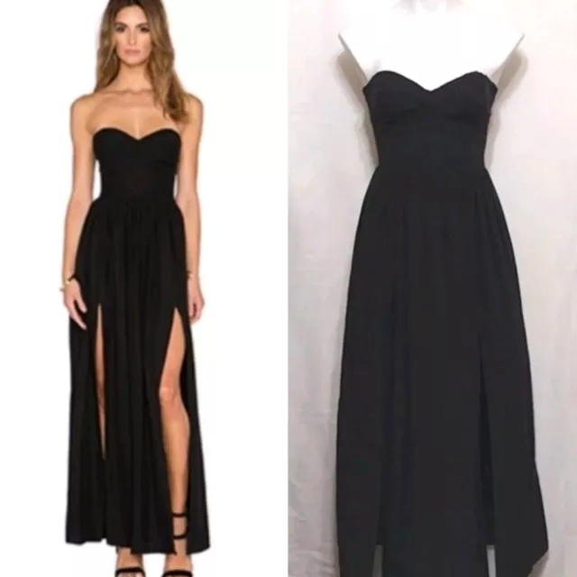 Amanda Uprichard x Revolve Gisele Black Strapless 100% Silk Maxi Dress Small 2