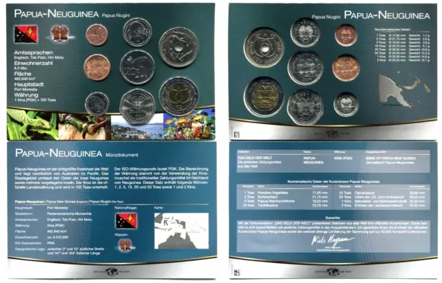 KMS Kursmünzensatz "Das Geld der Welt - Papua Neuguinea"  8 Münzen im Folder