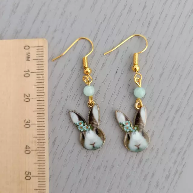 Easter Blue Flower Bunny Rabbit Dangle Earrings Good Hooks AUS Free Postage