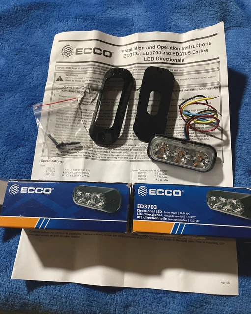 Lot Of 2 ECCO ED3703 DIRECTIONAL LED Strobe Lights SURFACE MOUNT 12 VDC Amber