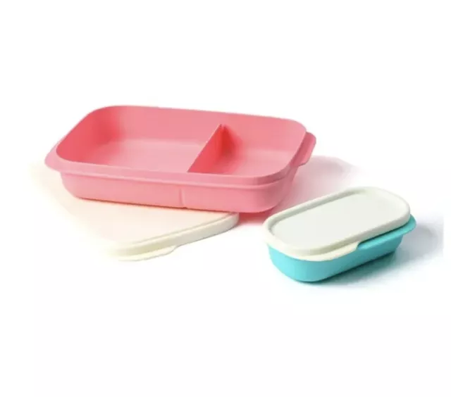 Tupperware Slim Divided Lunch Box and Snack Container Set PINK Brand New