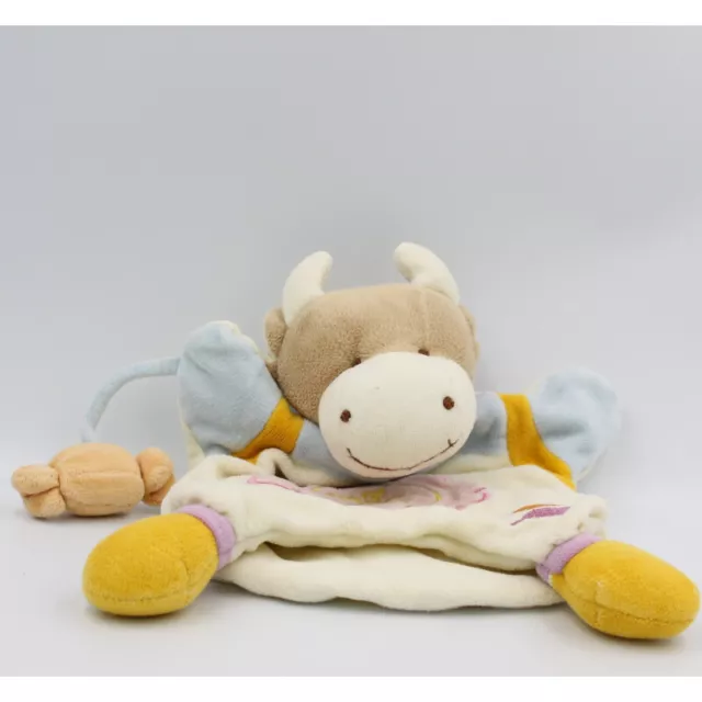 Doudou plat marionnette vache blanc rose avec bonbons DOUDOU ET COMPAGNIE - 7320