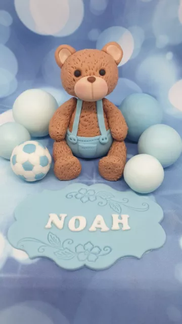 Edible Teddy Bear Boy Birthday Christening Baby Shower Name Handmade Cake Topper