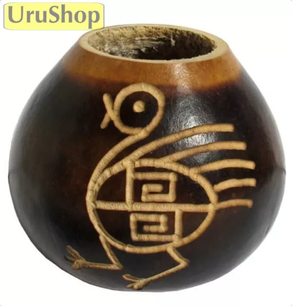 M80 Natural Mate/Gourd/Cup Engraving Of Guarani Dancing Bird For Yerba Mate