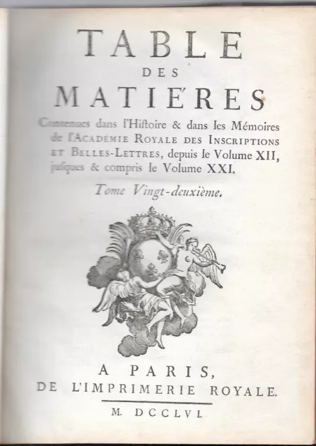 Tables des Matières contenue dans L'Histoire&dans les memoires de l`academie Roy 2