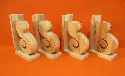 4 Wood Corbels Brackets 7 1/4" X 2 3/8" x 4 3/4" Shelf Mantle Support Bracket