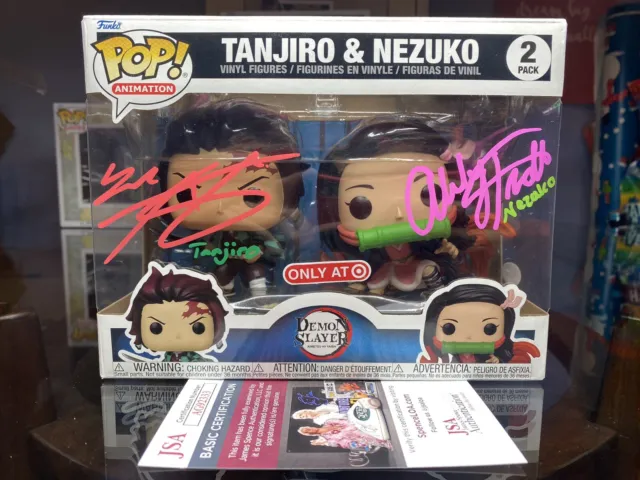 Funko POP! Demon Slayer Tanjiro Nezuko 2PK JSA Signed Zach Aguilar & Abby Trott!